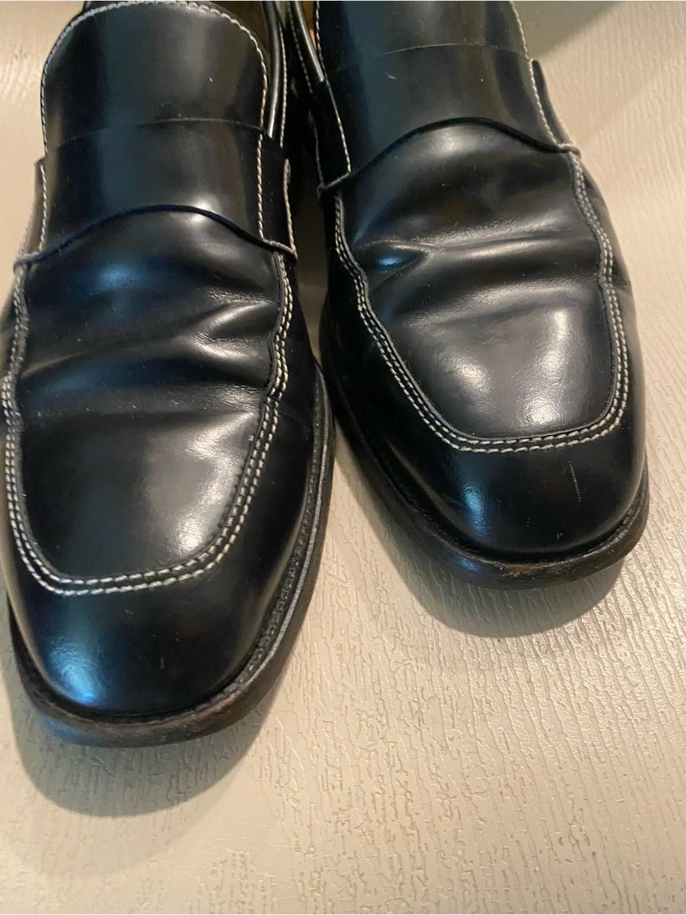 To Boot New York calfskin leather black contrast stitching square toe loafers 10